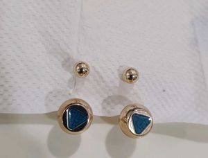 Gold & Teal Stud Earring Set
