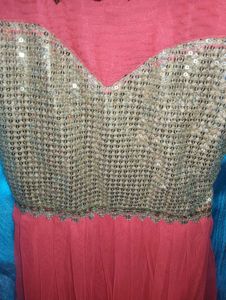 Coral &amp; Gold Embellished Party Dress