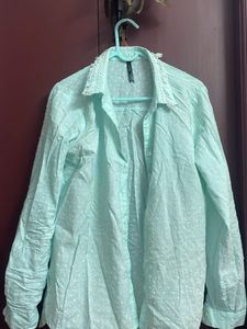 Pure Cotton Aqua Blue Formal/actual Shirt