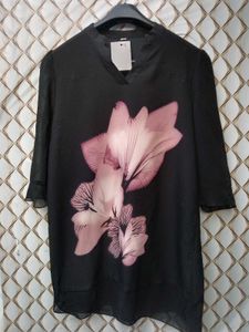 New With Tag Black Floral Cute Korean Top
