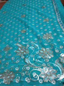 Aqua Blue Embroidered Saree