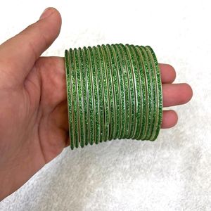Light Green Fiber Bangles Set Of 18