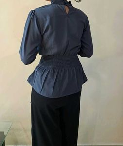 Elegant Gray Smocked Blouse