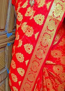 Red &amp; Gold Sari with Embellishments