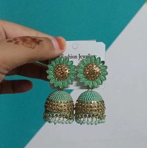 Green Jhumka Earrings