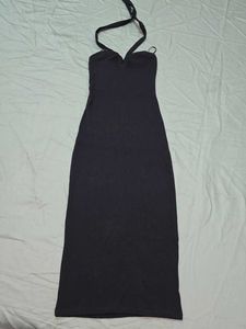ZARA Black Halter Strechable Midi Dress