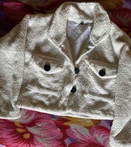 White Teddy Bear Crop Jacket