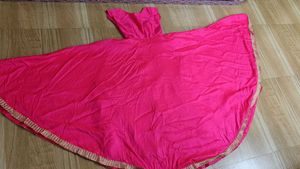 Vibrant Pink Anarkali Style Dress Gold Trim