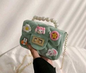 Cute Kids Pearl Handle Sling Bag with Cartoon &amp; Fl