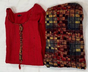 Red Kurti with Printed Palazzo Set