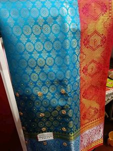 Kanjeevaram Brocade Purple Beads &amp; Stones Saree Wi