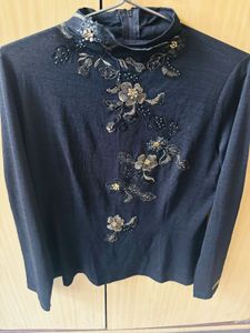 Embroidered Black Top