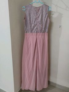 Pink jumpsuit Maxi Dress with cape style b