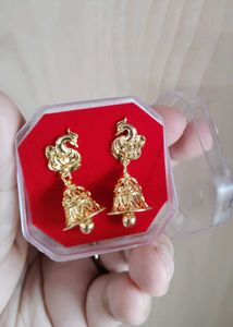 Gold Peacock Jhumka Earrings