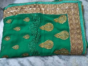 Emerald Green &amp; Gold Embellished Saree