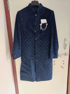 Navy Blue Studded Sherwani Suit With Patiala Pant