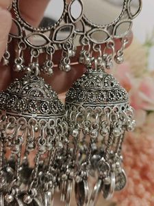 Boho Silver Jhumka Earrings