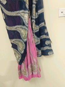 pure Georgette saree with stitch blouse