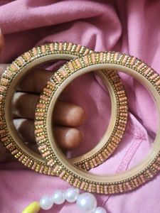 Peach & Gold Beaded Bangles