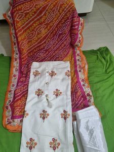 Soft Cotton White 4 Piece Embroidered Dress Materi