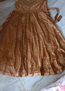 Elegant Brown &amp; Gold Embellished Gown