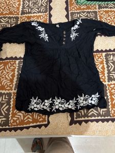 Embroidered Black Top