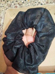 Black Textured Scrunchie
