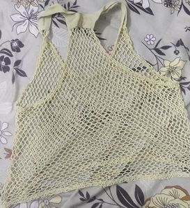 Beige Fishnet Crop Top