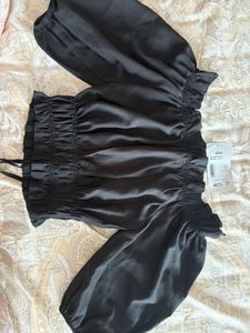 Black Off-Shoulder Puff Sleeve Bardot Top