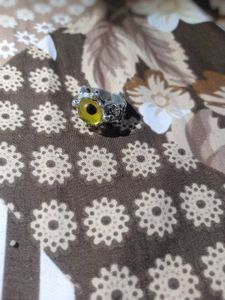 Uniquely Yellow Coloured Eye Silver Sword Ring