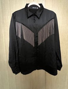 Glamorous Black Fringe Detail Button-Up Shirt