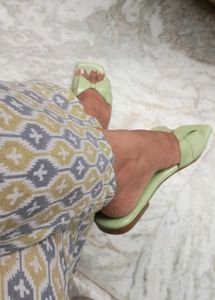 Green Woven Flat Sandals