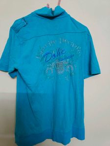 A Blue Half Sleeves High Neck T-shirt