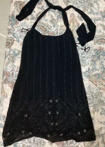 Sparkly Black Halter Neck Mini Dress