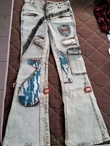 Jeans Brown Tone Patchwork Old Fashioned