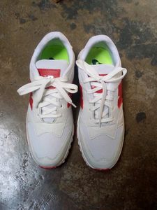 New Balance White & Red Sneakers
