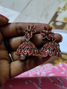 Red Jhumka Earrings