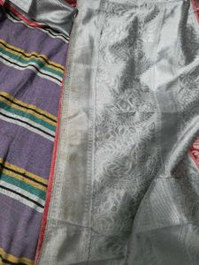 New Saree Red Nd Silver With Readymade Blouse