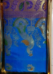 Blue Silk Saree with Peacock Motif