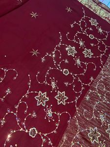 Maroon Gold Embroidered Saree