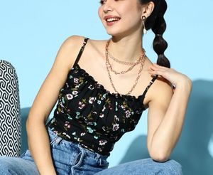 Black floral bustier Top