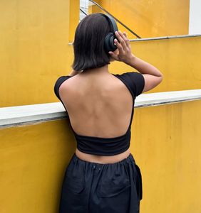 Open Back Black Crop Top