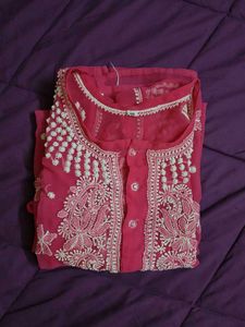Pink Chikan Embroidery Kurti