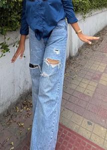 Ripped Wide Leg Denim Jeans