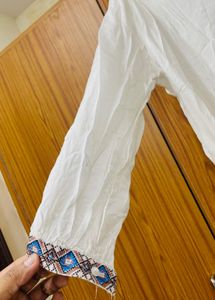 White Embroidered Button-Down Shirt