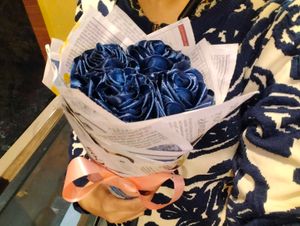 Elegant Blue Ribbon Rose Bouquet