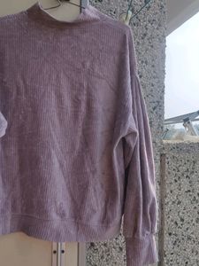 Velvet Half Neck Sweater, Puffed Sleeves