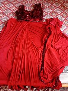 Red Colour Ready To Wear Saree