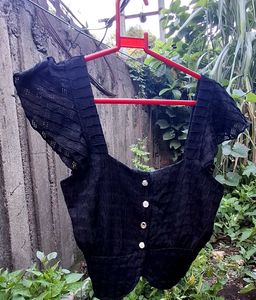 Cute Black Eyelet Crop Top