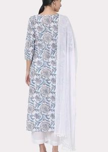 Saanjh White Floral Printed Straight Kurta